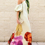 A-Line Loose Elasticity Flower Print One-Shoulder Maxi Dresses