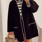 Solid Color Piping Woolen Coat