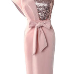 Gorgeous Day Sequins Patch One Shoulder Midi Dress