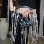 New Level Shiny Tassel Stand Neck Crop Cape Blouse