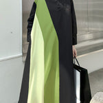 Long Sleeves Loose Asymmetric Buttoned Contrast Color Split-Joint Lapel Midi Dresses Shirt Dress
