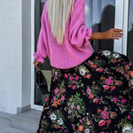 Solid Color Round Neck Ruffled Long Sleeve Knitted Sweater