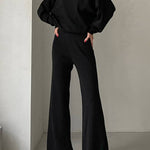 Off-shoulder knit wide-leg pants suit