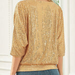 Solid Color Sequined Loose Round Neck Casual Top