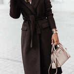 Simple Long-sleeved V-neck Tie Woolen Coat