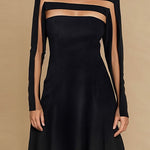 A-Line Long Sleeves Split-Joint High Neck Maxi Dresses