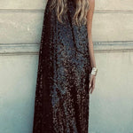 Twas The Night Sequin Round Neck Sleeveless Drape Loose Maxi Dress