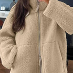 Stand-up collar zip-up lamb wool oversized coat