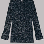 Flash Focus Sequin Extra Long Slit Sleeves Open Back Mini Dresss