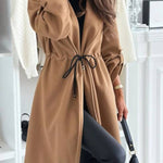 Effortless and Warm Textured Fabric Drawstring Waist Pocket Hooded Midi Coat