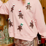 Christmas Gingerbread Man Sequined Long Sleeve Sweatshirt