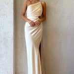One Shoulder High Slit Ruched Evening Gown Cami Maxi Dress