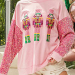 Christmas Casual Loose Round Neck Sequined Sleeve Sweatshirt