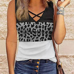 Leopard-paneled V-neck top