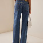 High Waisted Buttoned No Belt Split-Joint Jean Pants Bottoms