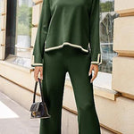 Tanming Long Sleeved Knitted and Wide Leg Pants Two Piece Set