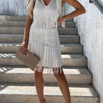 V-neck tassel sleeveless mini dress