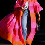 Loose Short Sleeves Contrast Color Striped Jackets&Coats Outerwear