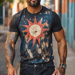 Men's Retro Casual Sun Printed Round Neck Short Sleeve T-Shirt