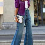 Retro Purple Chanel Style Metal Chain Knitted Cardigan