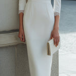 Lace-Trim V-Neck Tailored Midi Dress