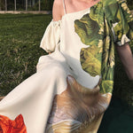 A-Line Loose Elasticity Flower Print One-Shoulder Maxi Dresses