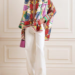 Batwing Sleeves High-low Buttoned Flower Print Stand Collar Blouses&shirts Tops