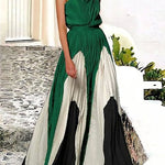 Sleeveless Asymmetric Pleated Printed One-Shoulder Maxi Dresses