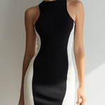 Black & Ivory Color-Block Sleeveless Bodycon Mini Dress