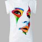 Cap Sleeve Loose Multi-Colored Printed High-Neck T-Shirts Tops