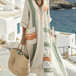 Striped Print V-Neck Casual Loose Pocket Maxi Dress