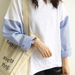 Striped Split-Joint Plus Size Loose Long Sleeve Shirt Tops
