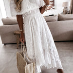 Off Shoulder Eyelet Embroidery Dip Hem Dress