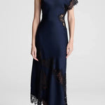 Paris Dream Satin Lace Trim Irregular Design Drape Maxi Dress