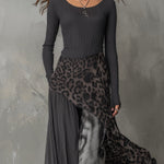 Bohemian Pit Stripe Leopard Print Splicing Irregular Hem Maxi Dress