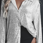 Solid color button-down long-sleeve sequined cardigan