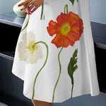 Long Sleeves Loose Flower Print High Neck Midi Dresses