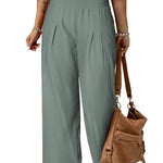 Smocked Wide Waistband High Waist Wide Leg Pants