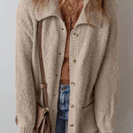 Jet Stream Collared Drop Shoulder Button Up Cardigan with Pocket