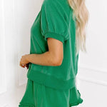 Women's Casual Half-zip Top and Ruffle Shorts Set