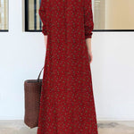 Vintage Printed Lapel Long Sleeve Shirt Maxi Dress