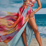 Eileen Tie-dye Print Exquisite Jewelry Ribbon Decoration Strapless Slit Maxi Dress