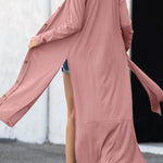Ribbed Button Up Side Split Duster Cardigan
