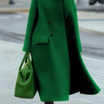 Long Sleeves Loose Buttoned Pockets Solid Color Split-Joint Stand Collar Woolen Coat