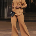 Long Sleeves Loose Solid Color V-Neck Pullovers
