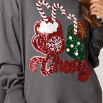 Christmas Candy Cup Sequined Casual Loose Sweatshirt