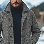 Men's Herringbone Blend Lapel Mid-length Coat
