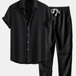 Waffle Button Up Shirt & Straight Leg Linen Pants