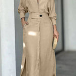 Waist long sleeve irregular shirt dress