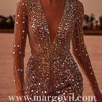Margovil V Neck Mesh Sequin Mini Club Dress